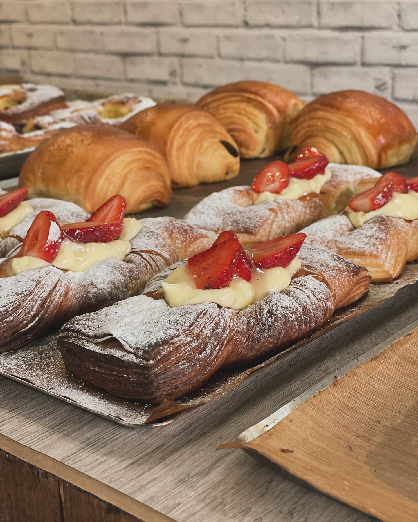 Fresh strawberry and cream artisan pastries from Crookies Bakery Countesthorpe